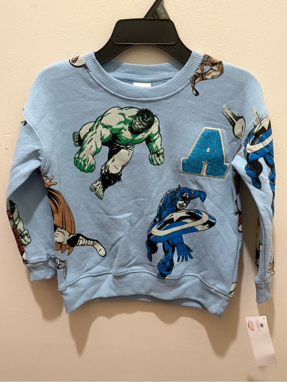 Marvel Light Blue Kids Sweatshirt with Captain America & Hulk Graphics